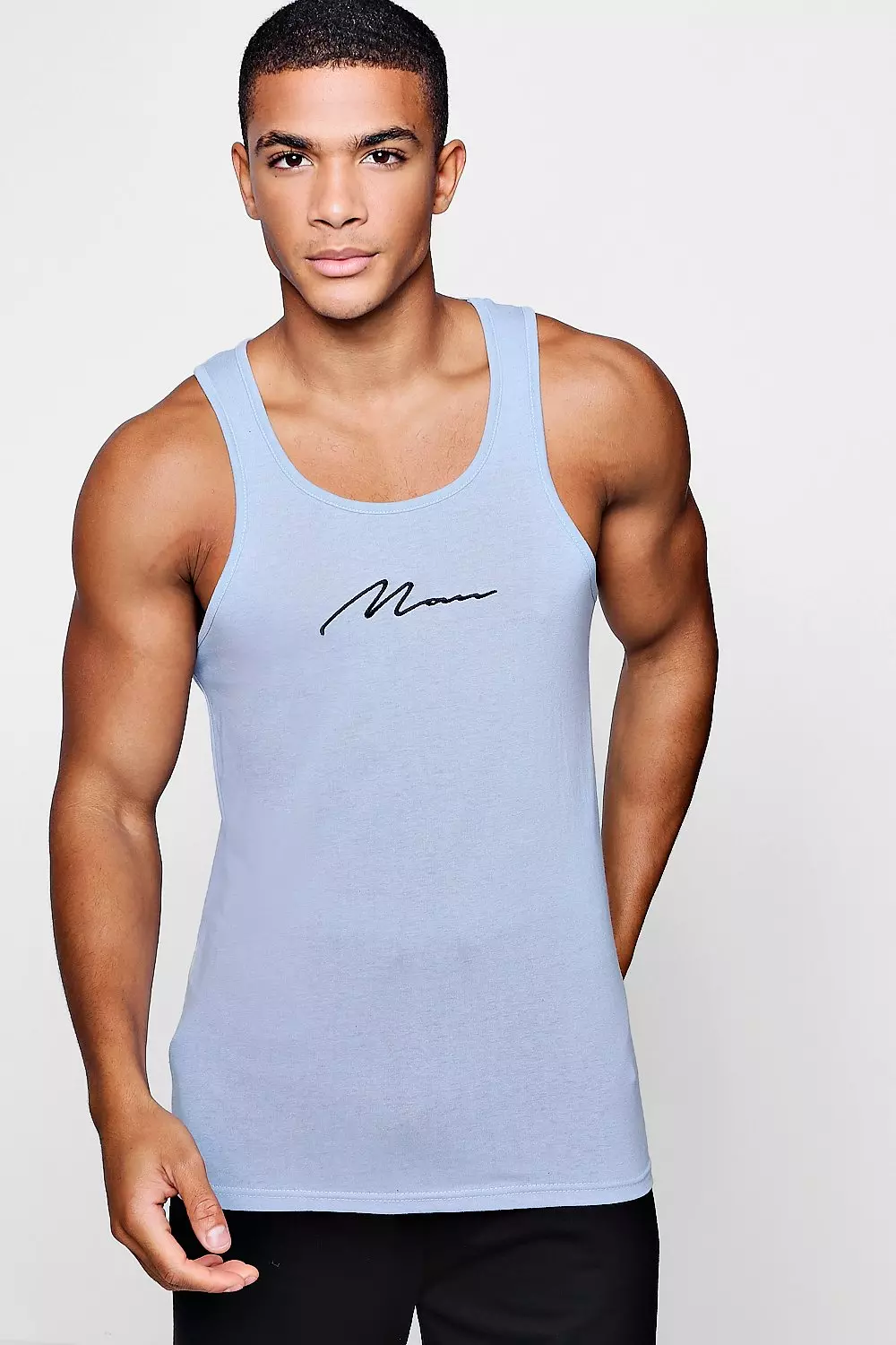 MAN Signature Embroidered Muscle Fit Vest boohooMAN UK